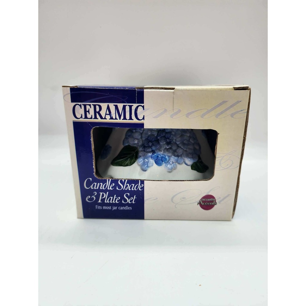 Nicole Quality Value Blue Hydrangea Ceramic Candle Shade and Plate Set CND 2700